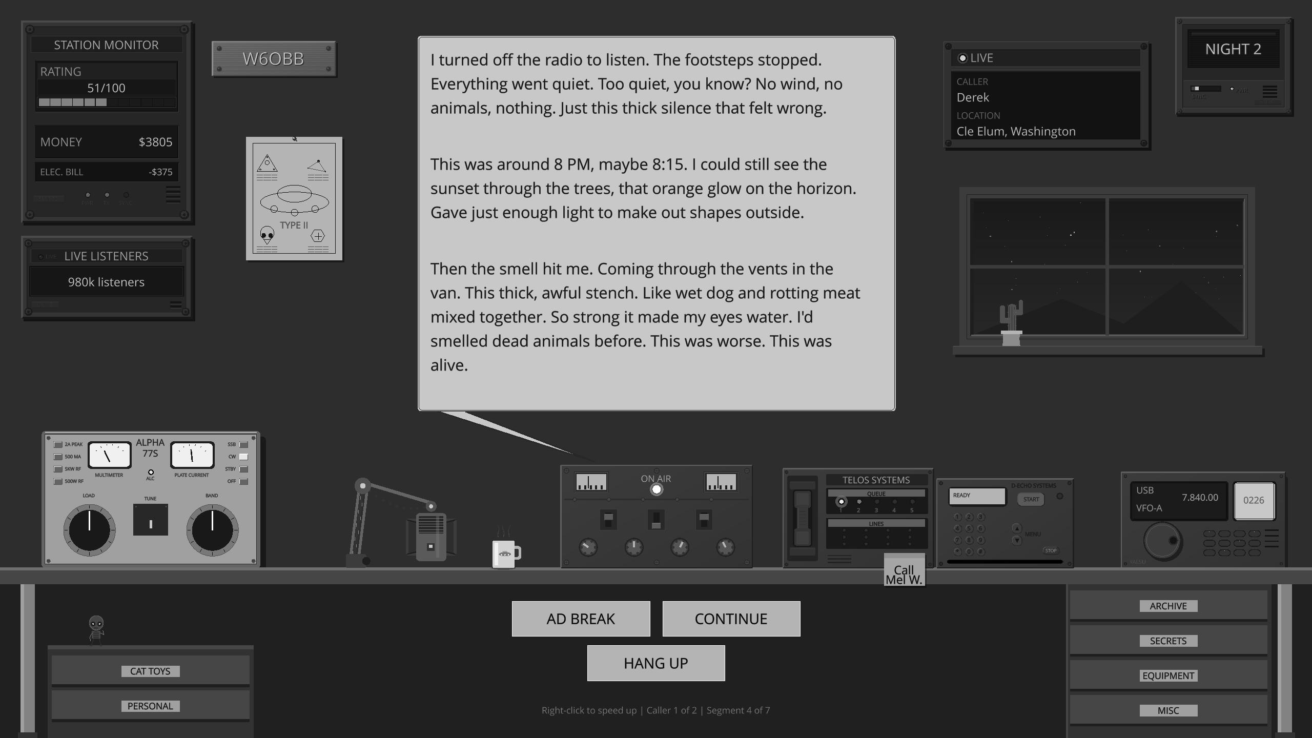 Across the Airwaves — caller narrative screen