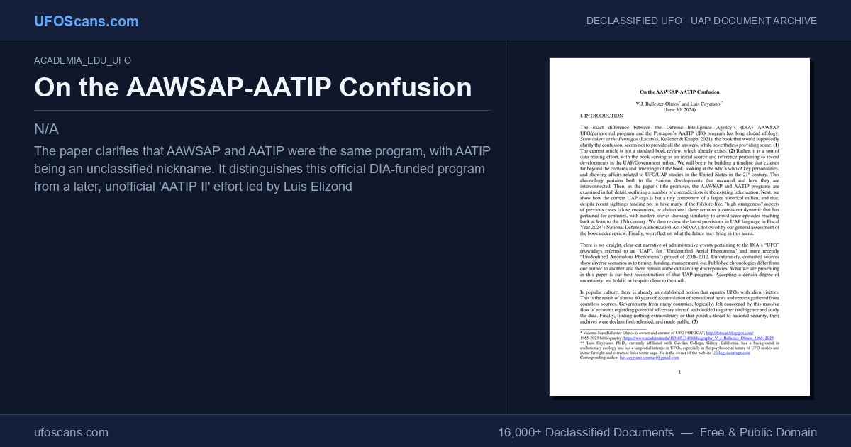On the AAWSAP-AATIP Confusion | UFOScans.com