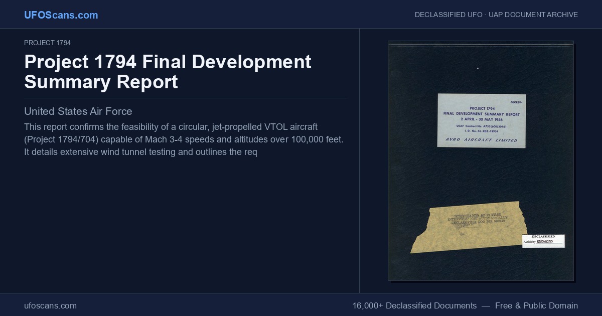 Project 1794 Final Development Summary Report | UFOScans.com