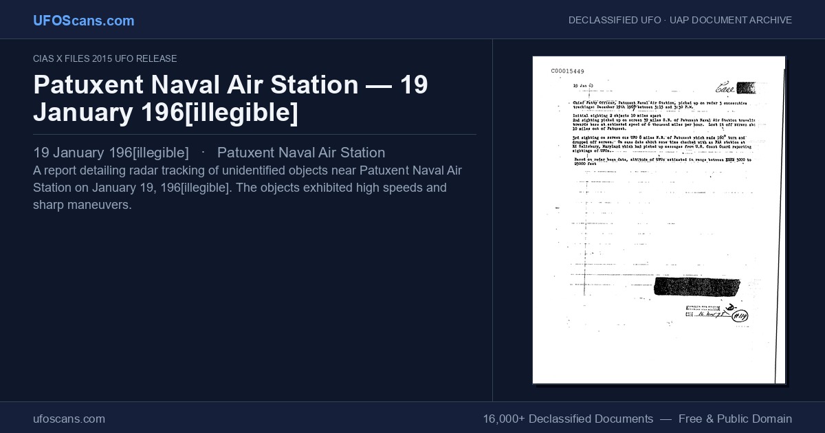 Sighting Report - Patuxent Naval Air Station, 19 January 196[illegible ...